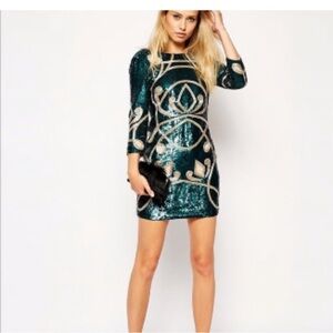 NWT Needle & Thread  Teal Silver Sequin Dress Size 10